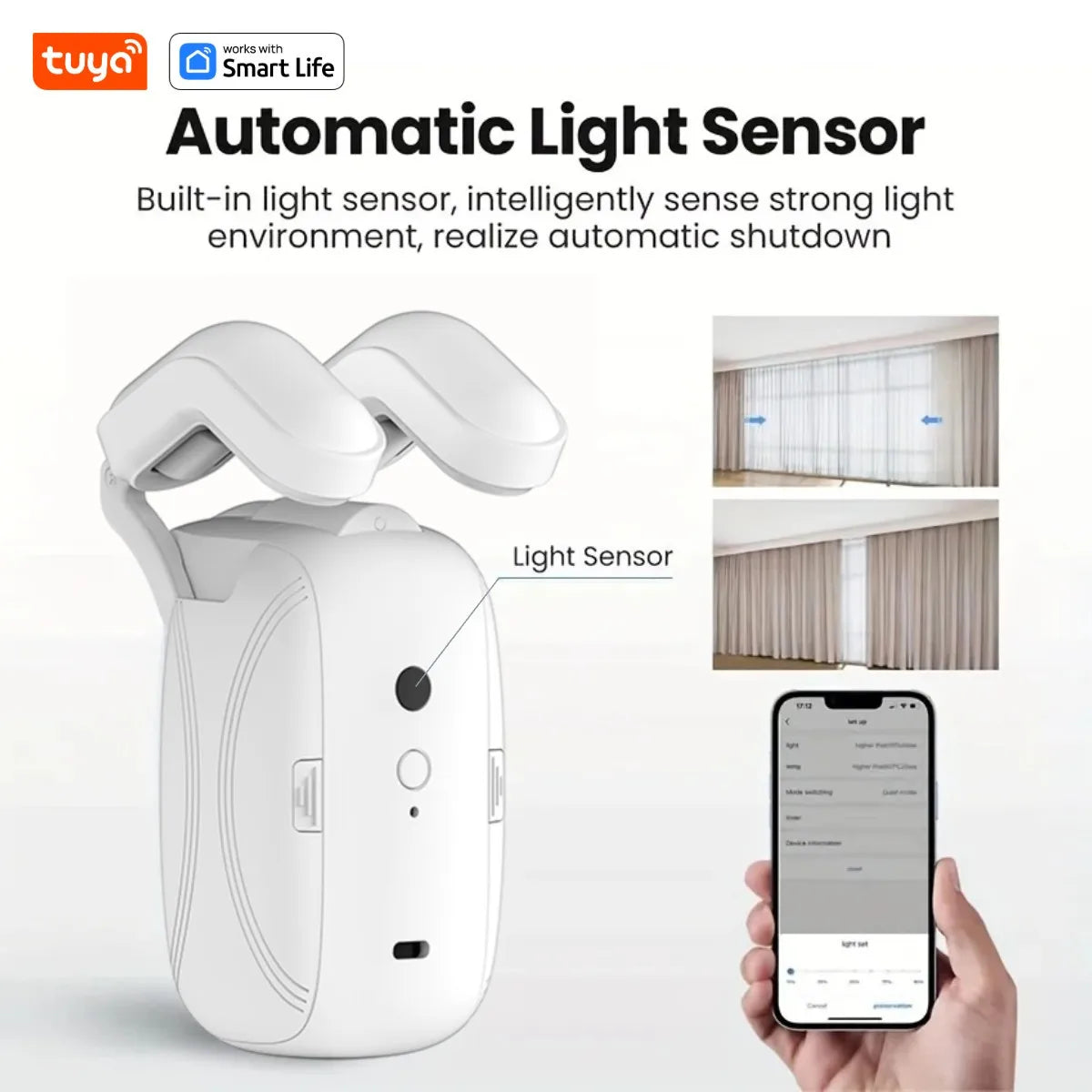 Tuya Smart Curtain Robot ( Roman Rod Track) Bluetooth APP Short Range Control, Timed switch, Pull-to-start, 8KG load capacity