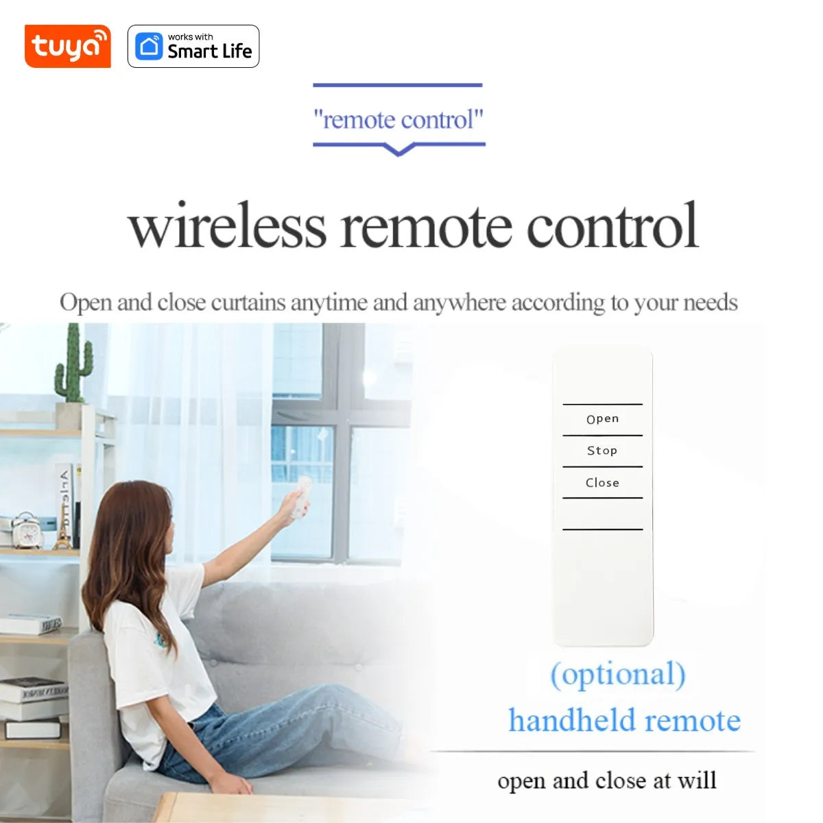 Tuya Smart Curtain Robot ( Roman Rod Track) Bluetooth APP Short Range Control, Timed switch, Pull-to-start, 8KG load capacity