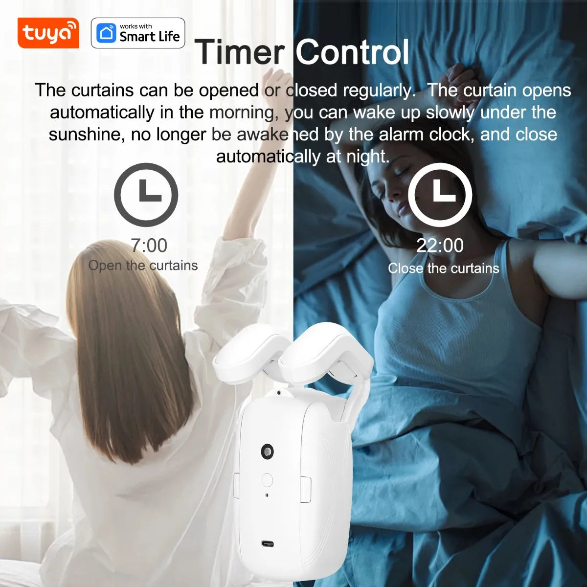 Tuya Smart Curtain Robot ( Roman Rod Track) Bluetooth APP Short Range Control, Timed switch, Pull-to-start, 8KG load capacity